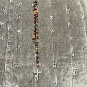 Long lucky brand necklace. Carnelia and orange color beads